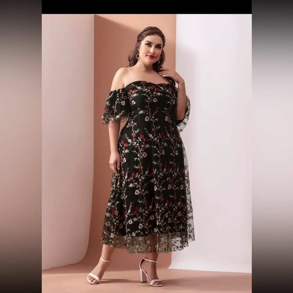 SHIEN black floral dress